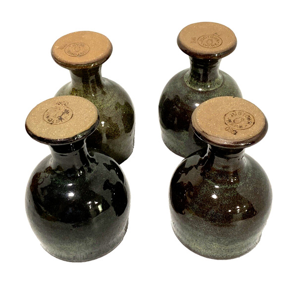 Vintage Jugtown Pottery Glazed Goblets Wine Glasses Green Brown Artisan Handmade - Picture 6 of 12
